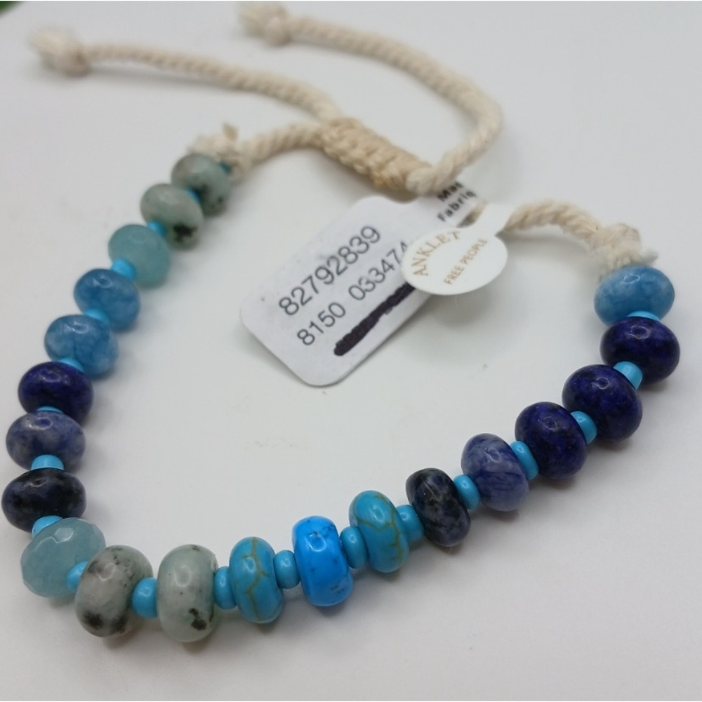Free People Blue and Gray Beaded Anklet